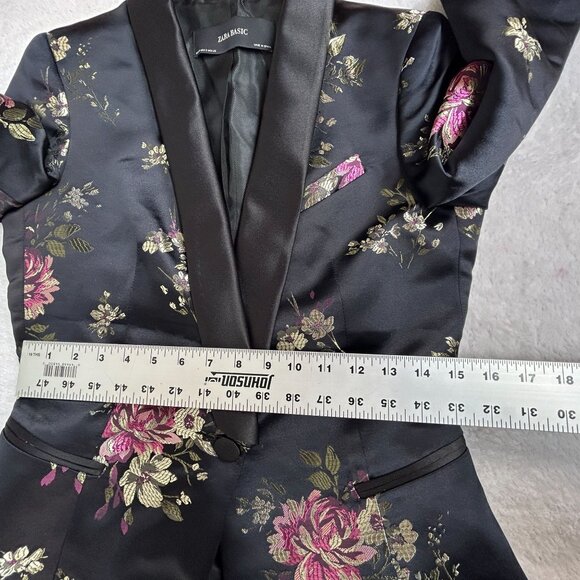Zara Basic Womens Black Floral Shawl Collar Blazer Jacket Small Lined New $99 - Picture 8 of 9